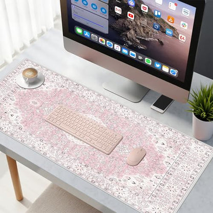 Baziabbo Pink Desk Mat,XXL Extended Large Mouse Pad,Durable Gaming Mousepad with Stitched Edge,Non-Slip Rubber Base Keyboard Desk Pads for Work Home Game - color: B-Pink