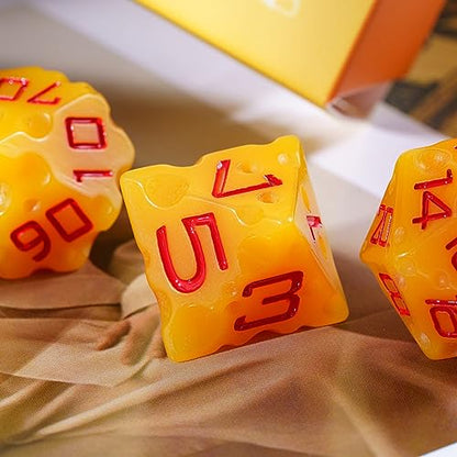 Cheese Dice Set Yellow Polyhedral DND Dice Set for D&D Tabletop Game | Leather Storage Bag, DM Gift, for Dungeons and Dragons Role Playing Games - color: Cheese Dice