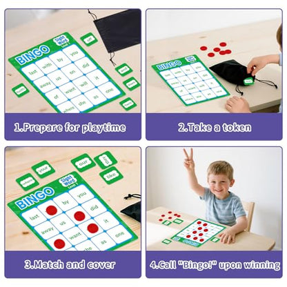 Sight Word Bingo Game, Learn to Read Vocabulary, Level 1 & Level 2 Bingo Board Game for Kindergarten, Preschool Learning Activities, Family Matching Games, Perfect for Classroom & Homeschool - style: Sight Words