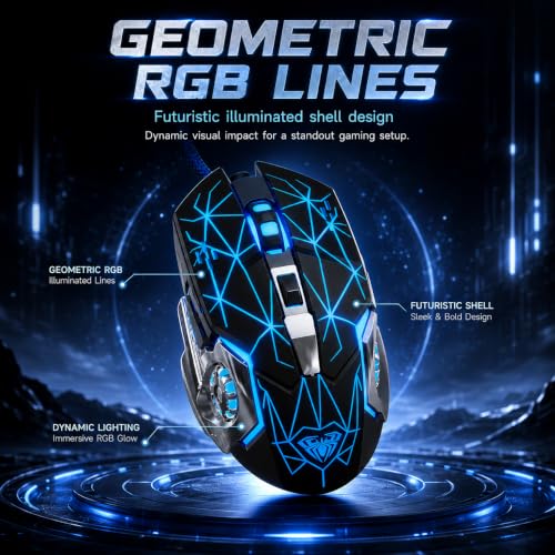 【 Starlight Effect - 59 inch Cable 】2026 Wired Gaming USB Optical Mouse - Four Level Adjustable DPI Optical Sensor - Ergonomic Design - Precise Control - Built in Scroll Wheel Function - Plug and Play - color: Black, size: Upgraded Mouse