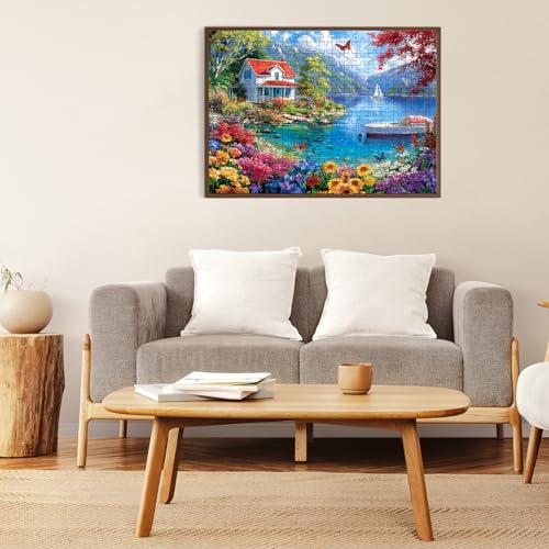 500 Piece Puzzle for Adults – Lake House Landscape Jigsaw Puzzle for Adults & Seniors – Eco-Friendly Recycled Paper – Fun & Challenging Family Game Gift for Friends and Family (20.5 x 15 in) - style: Lake Scenery