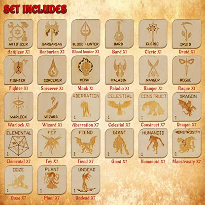 CZYY Fantasy RPG Tokens, 110 Wood Hero and Creature Markers | 98 Numbered Creature & 12 Hero Tokens, Laser-Cut Birch Plywood, Quick Setup for Encounters, Gift for Game Master & RPG Player