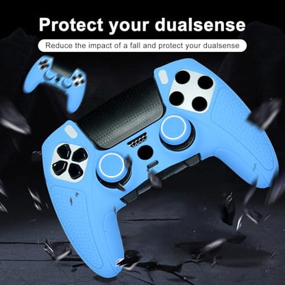 Blue Anti-Slip Controller Skin,Studded Edition Protective Silicone Cover Skin Grips Compatible with ps5 dualsense Edge and 6 PCS Thumb Grips Caps. - color: Blue