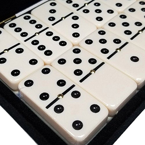 Marion Domino Double 6 White Jumbo Tournament Professional Size with Spinners in Elegant Black Velvet Case. - color: White