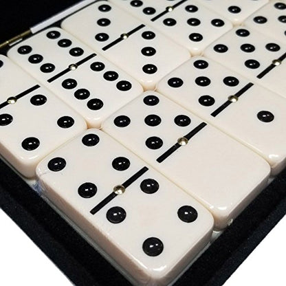 Marion Domino Double 6 White Jumbo Tournament Professional Size with Spinners in Elegant Black Velvet Case. - color: White