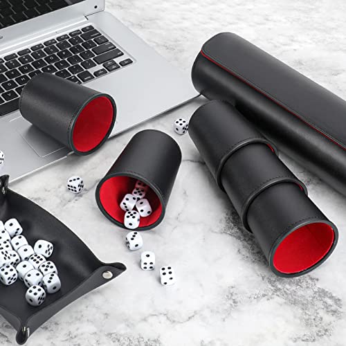 2-Pack Leather Dice Cup Set, 10 Red Cups, 50 Dice with 2 Storage Cases | eather dice sets with 10 Quiet Felt-Lined cups, 50 dice and 2 storage cases for Liar’s Dice, backgammon and party games - color: Black Red X2