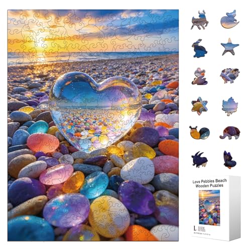 300pcs Wooden Puzzles for Adults Unique Animal Shaped Pieces | Colorful Funny Jigsaw Puzzle Challenging Brain Teaser for Family Game Birthday Gift Home Decor (Cobblestone Beach) - color: Cobblestone Beach