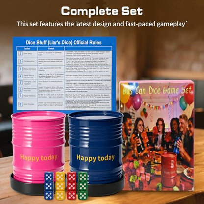 Lies Dice Game Set with 2 Gas Can Shaped Dice Cups, 12 Colorful Dice and Base, for 2-6 Players, Party and Family Fun (Pink+Blue) - color: Pink+blue