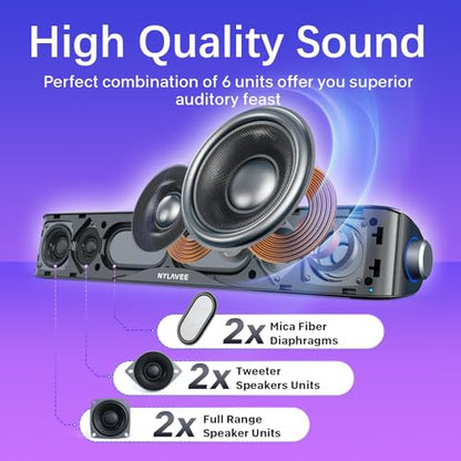 Nylavee Computer Speakers, Hi-Fi Stereo Computer Sound Bar with Bluetooth & 3.5mm Aux, USB/USB-C Powered for Desktop PC, Laptop & Monitor, Built-in Mic and Headphone Jack - color: Black
