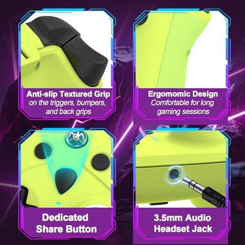 UGAME Wired Xbox Controller for X Box Series X S One PC PS4 Switch, Gaming Control Controllers with 1000Hz Polling Rate No Drift Stick, Custom Paddles Turbo RGB Light Remote, Green Gamepad - color: green