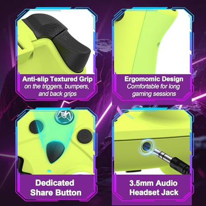 UGAME Wired Xbox Controller for X Box Series X S One PC PS4 Switch, Gaming Control Controllers with 1000Hz Polling Rate No Drift Stick, Custom Paddles Turbo RGB Light Remote, Green Gamepad - color: green