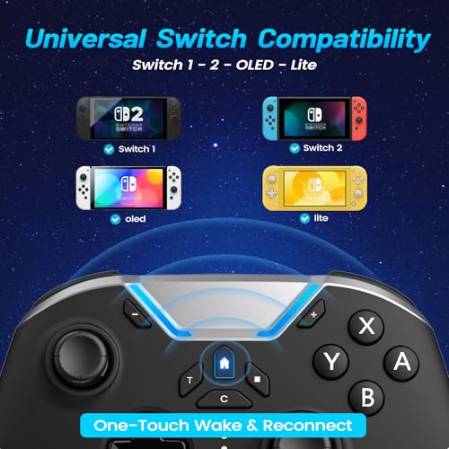 aghi Switch 2 Controller with Home Wake-up and C Button | Wireless Pro Controller for Switch 2/1/Lite/OLED with Loop Macro, Hall Effect Joysticks, HD Rumble, 6 Axis Gyro, Turbo - color: Silver Black