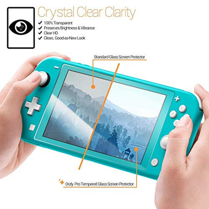 Orzly Green Comfort Grip Case, Thumb Grips, & 4 Pack of Glass Screen Protectors for Switch Lite - Bundle