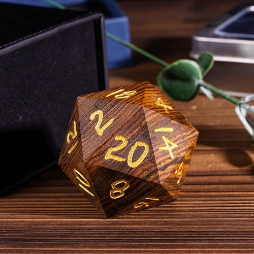 50mm Wooden D20 Dice Bocote Wood 20 Sided Dice for D&D Tabletop Game | Premium Gift Box, DM Gift, for Dungeons and Dragons Role Playing Games - color: D20 Garapa