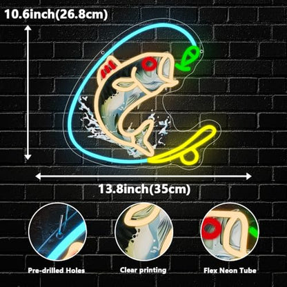 Fishing Neon Sign, Gone Fishing Led Neon Sign Light for Wall Decor Fish Hook Man Cave Light Up Sign Party Decorations for Gear Store Angler Teen Boy Dad Gift Dimmable USB Powered(13.8"*10.6") - style: Fishing