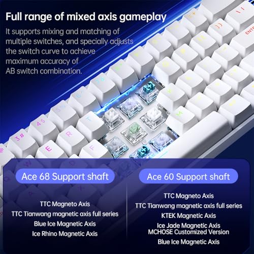 MCHOSE ACE 68 Magnetic Switch RGB Gaming Keyboard,60% Hall Effect Rapid Trigger Adjustable Actuation Hot Swappable Wired Mechanical Keyboard 8K Hz Polling Rate for PC/Mac Gamer (White) - color: White-Blue Ice Magnetic Switch