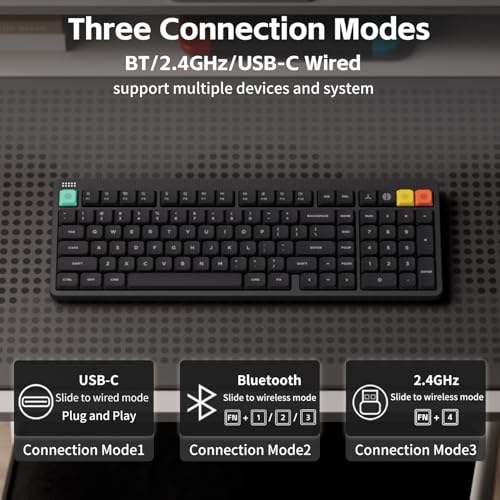 NuPhy Node100 Wireless Mechanical Keyboard, Hot Swappable Custom Low Profile Keyboard, 103 Keys Computer Gaming Keyboards, Supports Touch Gestures, PBT Keycaps, RGB Backlit, Bluetooth/2.4GHz/USB-C - color: Gray, size: Low-profile Red Nano Switch