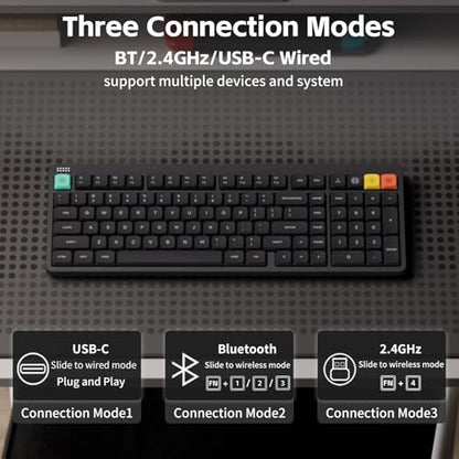 NuPhy Node100 Wireless Mechanical Keyboard, Hot Swappable Custom Low Profile Keyboard, 103 Keys Computer Gaming Keyboards, Supports Touch Gestures, PBT Keycaps, RGB Backlit, Bluetooth/2.4GHz/USB-C - color: Gray, size: Low-profile Red Nano Switch