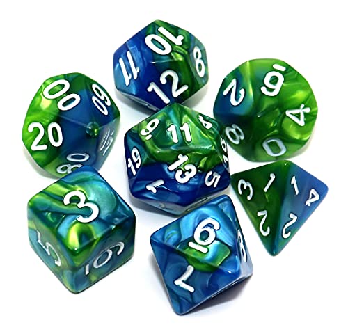 Blue Mix Green DND Dice Set for Dungeon and Dragons D&D Pathfinder Role Playing Game RPG Polyhedral Dice with Dice Bag - color: Green Mixed Blue