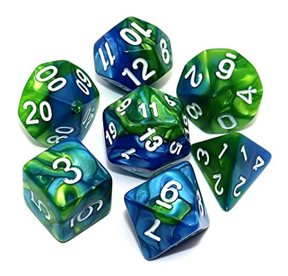 Blue Mix Green DND Dice Set for Dungeon and Dragons D&D Pathfinder Role Playing Game RPG Polyhedral Dice with Dice Bag - color: Green Mixed Blue