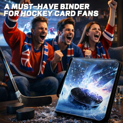 Hockey Card Binder with Sleeves, 9-Pocket Portable Card Protectors Album Holder Book with Zipper, Fits 900 Cards with 50 Removable Sleeves, Hockey Cards Display Storage Carrying Case - color: Hockey-01