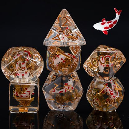DND Fish Dice Set, Resin Cute Polyhedral Dice for Dungeons and Dragons, RPG, MTG D&D 7-DIE (D4, D6, D8, D10, D12, D20, D%) - color: Fish