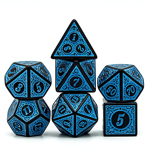 DND Dice Set -D&D Polyhedral Dice (7 Pcs) with Leather Dice Bag for Dungeons and Dragons Role Playing Dice Games RPGs (Blue with Black Edge) - color: Dice-blue With Black Edge