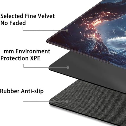 for MTG Game Playmat - 24 x 14 inches with Dices and Storage Bags, Non-Slip Base for TCG and Board Game Card Mats, Trading Card Games Mat, Glowing Wolf Pattern Collectible Card Playmats - color: Jv-playmat-p7-1-d108