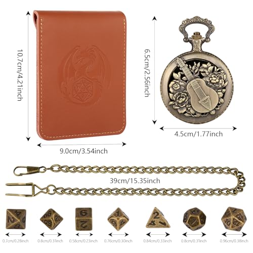 Hollow Bard Pocket Watch Dice Set, Metal Mini Dice, DND Gifts with Dice Bag | Bronze Tiny Dice, DND Stuff for Role Playing Games, DND Starter Set, 7pcs Polyhedral Metal Dice Set for Game Night, Bard Gift - color: Bard Dice Set