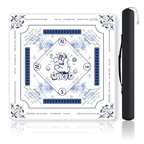 Mahjong Table Mat with Rules 31.5" x 31.5" Neoprene Rubber Square White Gaming Mat - Anti-Slip, Noise Reduction Durable & Easy to Clean for Mahjong Tiles, Poker, Dominoes & Board/Tile Games (White) - color: White