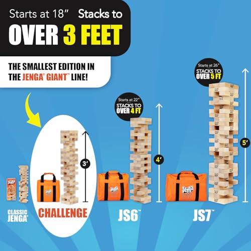Jenga Giant Challenge, Stacking Game with Tournament Chart & Travel Bag, Party Game for Kids & Adults, Stacks to 3 Feet - style: Challenge