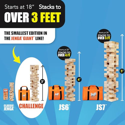 Jenga Giant Challenge, Stacking Game with Tournament Chart & Travel Bag, Party Game for Kids & Adults, Stacks to 3 Feet - style: Challenge