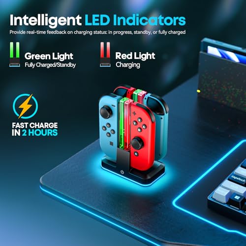 Switch Joycon Charger for SW 1 Model with 9 RGB Light Modes, Switch Controller Charger Stand with LED Indicators, SW Charging Dock Station for 4 Joycon Charging - size: S-Black-Switch 1