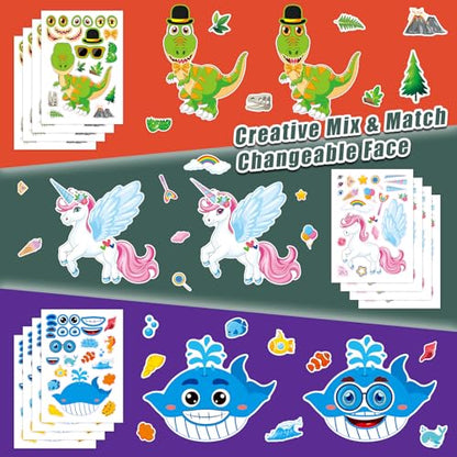 48 Sheets Create Funny Mixed Animals Stickers, Make a Face Stickers for Boys and Girls, Travel Sticker Books, Party Favors, Birthday, Home, School and Activities Gifts for Kids Ages 3+ - style: Mixed Animal