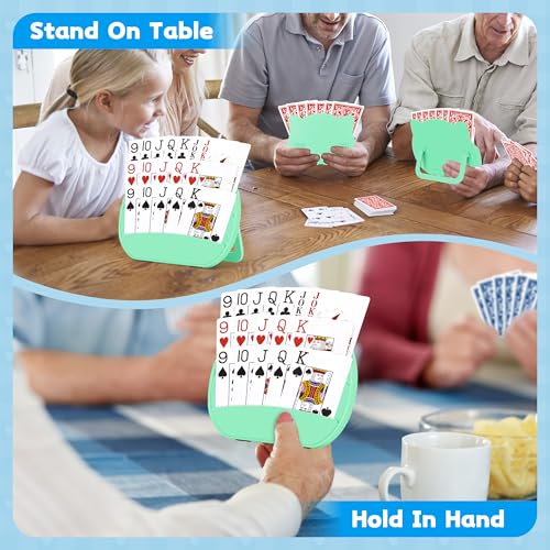 4 PCS Card Holders for Playing Cards, Playing Card Holder for Kids Adults Arthritis Little Hands,3 Layers Stand Foldable Card Holder for Card Games Parties Travel Family Game Night (Green)