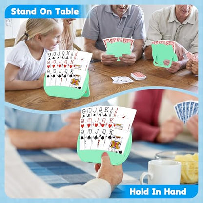 4 PCS Card Holders for Playing Cards, Playing Card Holder for Kids Adults Arthritis Little Hands,3 Layers Stand Foldable Card Holder for Card Games Parties Travel Family Game Night (Green)