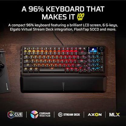 Corsair Vanguard 96 Wired Mechanical Gaming Keyboard – 96% Layout, MLX Plasma Linear Switches, 8000Hz Polling, LCD Display, Virtual Stream Deck, G-Keys, SOCD Flashtap, QWERTY US – Black - style: Linear Plasma Switches