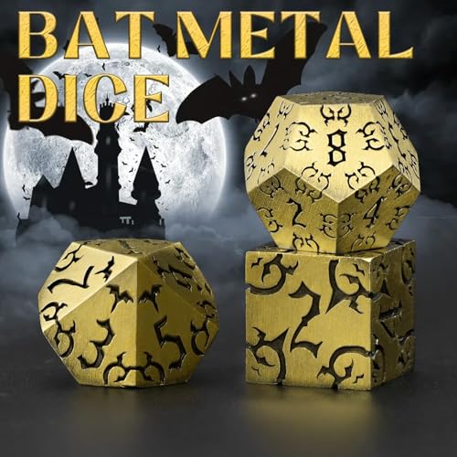 ZHOORQI Metal DND Dice 7Pcs Bat Design Polyhedral Die Set(BF-Bronze) | Sharp Edge D and D Dice for Dungeons and Dragons DM RPGs Gift Gaming Collection - color: Bat-bronze