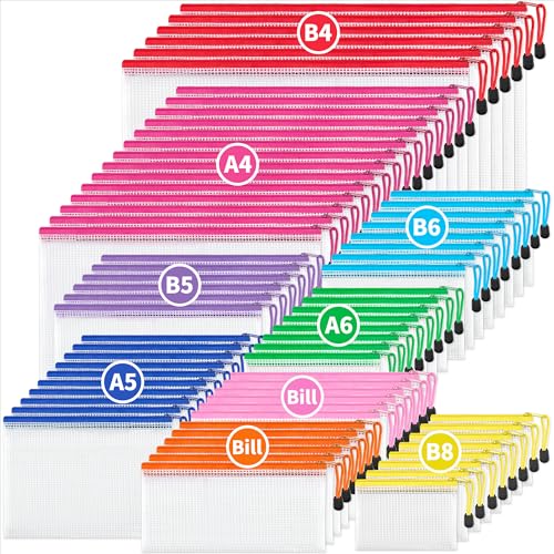 JARLINK 72Pcs Mesh Zipper Pouch Bags, 8 Sizes Waterproof Zipper Bags | Multi-use Travel Bags for Office, School, Board Game, Puzzles, Cosmetics, Travel Accessories, and Home Organization, 9 colors - style: 72pcs