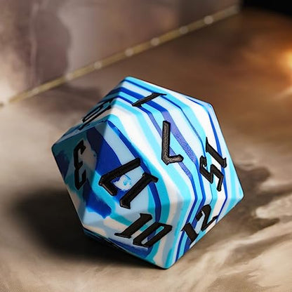 55mm Silicone D20 DND Dice, Large D20 Single 20 Sided D&D Dice | Soft & Comfortable Touch, Perfect Bouncer, Gift Box, Compatible with Dungeons and Dragons RPG Bar Pub Club Party Games - color: Ocean Camo