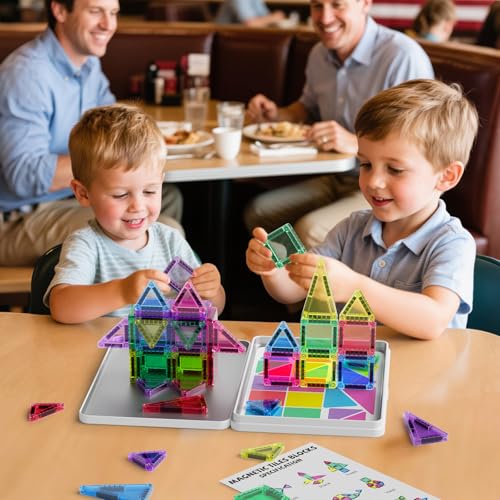 42PCS Mini Magnetic Tiles Travel Set with Iron Storage Box - Portable STEM Building Blocks for Kids 3-8, Montessori Educational Magnet Toys for Airplane, Car Rides & On-The-Go Play | Portable Montessori educational magnetic building tiles for airplane, ca