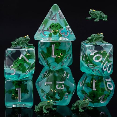 DND Resin Frog Dice Set, Animal Polyhedral Dice for Dungeons and Dragons, RPG, MTG D&D 7-DIE (D4, D6, D8, D10, D12, D20, D%) for Ages 15 and Up - color: Frog2