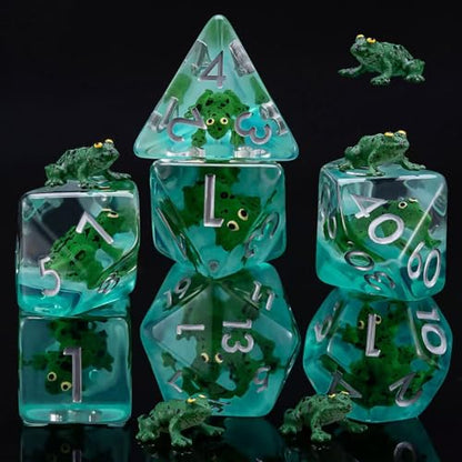 DND Resin Frog Dice Set, Animal Polyhedral Dice for Dungeons and Dragons, RPG, MTG D&D 7-DIE (D4, D6, D8, D10, D12, D20, D%) for Ages 15 and Up - color: Frog2