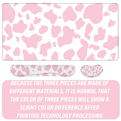 3Pcs Large Gaming Mouse Pad Desk Mat,Keyboard Mouse Wrist Rest Support Set,Extended Laptop Mouse Pad Memory Foam Non-Slip Base for Gamer Home Office(31.5x15.7in)-Pink Cow Pattern - color: B2-Pink