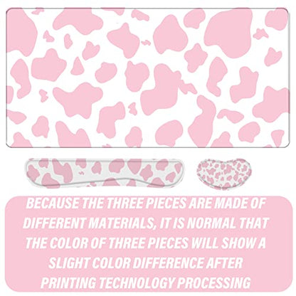 3Pcs Large Gaming Mouse Pad Desk Mat,Keyboard Mouse Wrist Rest Support Set,Extended Laptop Mouse Pad Memory Foam Non-Slip Base for Gamer Home Office(31.5x15.7in)-Pink Cow Pattern - color: B2-Pink