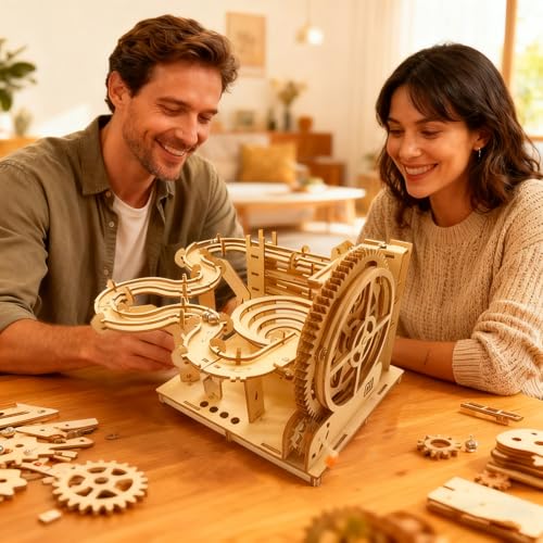 3D Wooden Puzzle Marble Run for Adults - DIY Mechanical Puzzle Assembly Model Kit Wood Crafts to Build for Adult Age 14+ Years Old - style: Double track