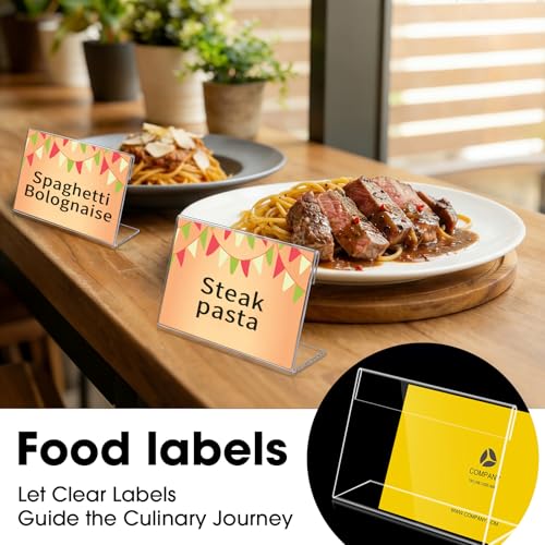 20 PCS Small Acrylic Sign Holder 4x3 inch, Small Acrylic Food Sign Labels for Party Buffet, Retail Price Display Holder, Clear Plastic Table Counter Top Stand for Name Card, Bakery, Wedding, Event Decor - size: 20PCS 4" X 3"(10.1X7.6)