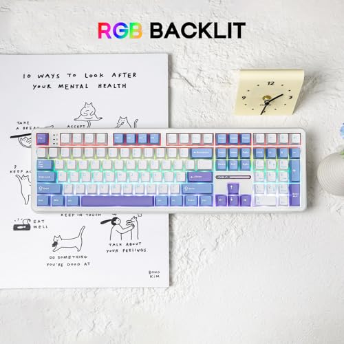 EPOMAKER Aula F108 Wireless Gaming Keyboard, Full Size Mechanical Keyboard with 4000mAh Battery, 108 Hot-Swappable and Programmable Keys, RGB Backlight, for Mac/PC/Android (White&Blue) - color: White&Blue