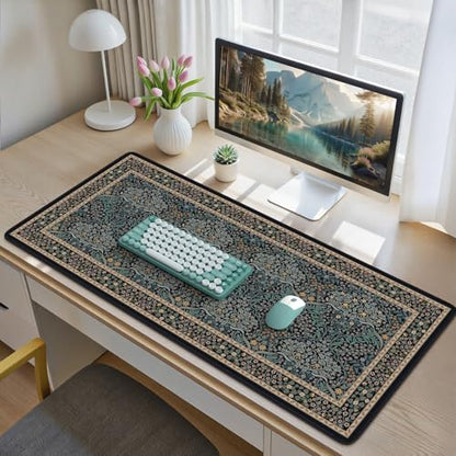 iCasso Desk Cover Mat, Office Mouse Pad,35.4x15.7in,Retro Black | Extra Large Matt for Desktop, Anti-Slip Big Mousepad with Stitched Edges for Computer, PC, Office, Home Workspace - color: A-retro Black