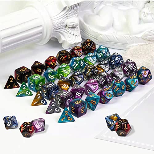 5 Sets DND Dice Polyhedral Dice Set (35pcs) with 1 Large Leather Bag, D&D Die Set for RPG Table Games (5Sets/35Pcs Double-Color) - color: 5sets/35pcs Double-color